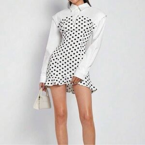 Polka Dot Dress with White Shirt Overlay